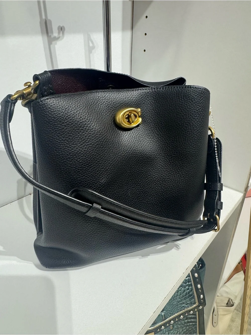 Coach willow Black Pebbled Leather Satchel with Gold-Tone Turnlock